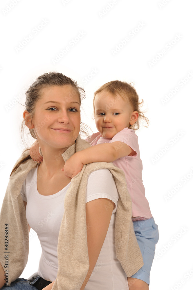Girl with little baby in studio Girl with little baby in studio