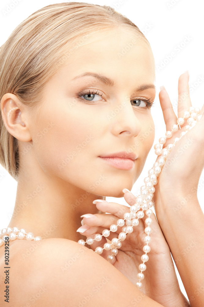 beautiful woman with pearl beads