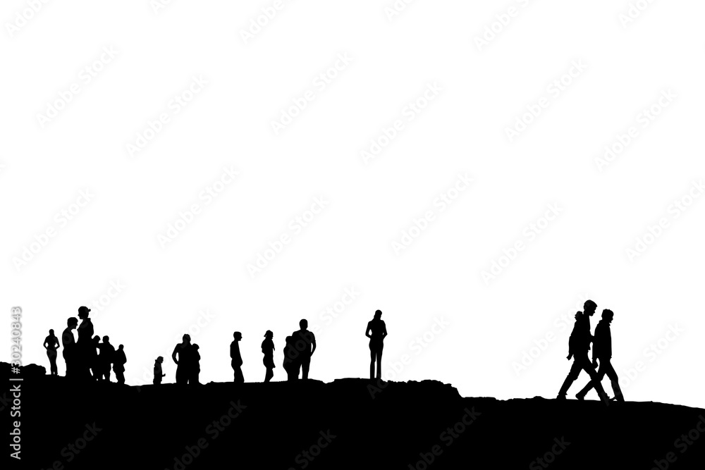 silhouette of people on peak with clipping path