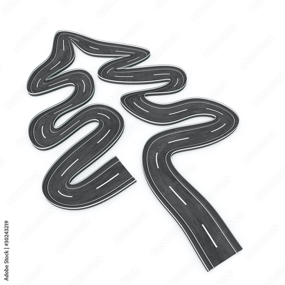 Road bent into Christmas pine shape Road bent into Christmas pine shape