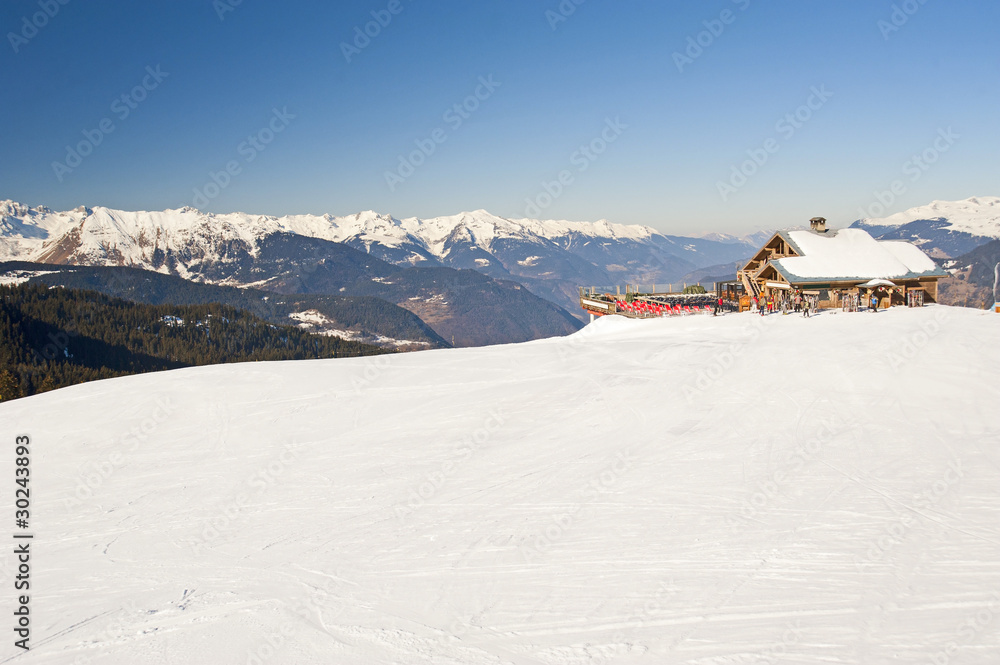 Cafe on a mountain in the snow