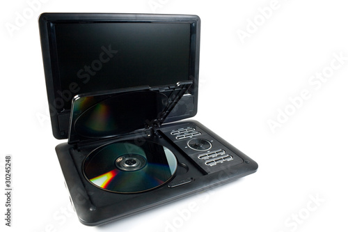 Portable dvd player with the opened disk
