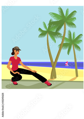 athletic girl stretches muscles in the fitness