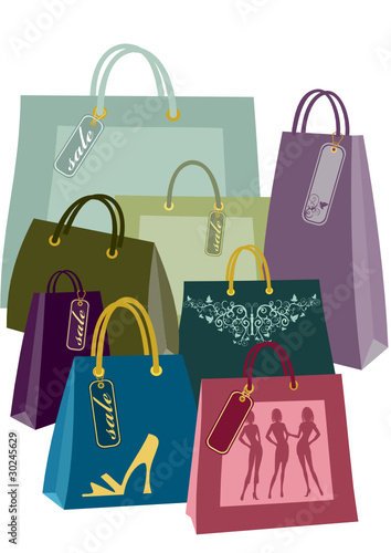 shopping bags in different colors and sizes