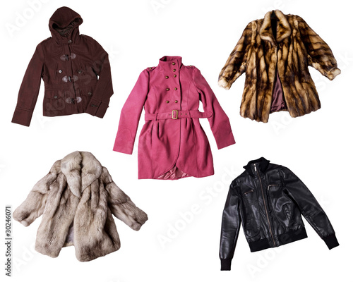 different jackets isolated on white background