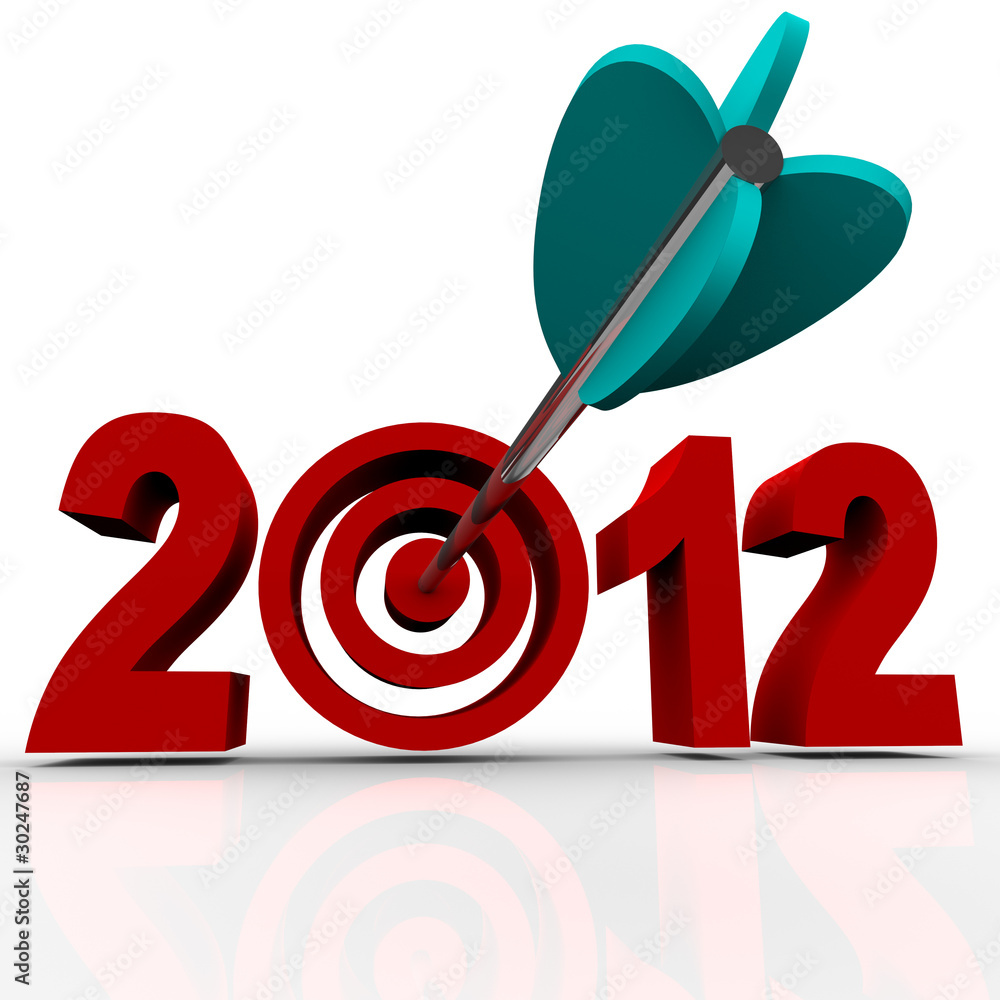 Year 2012 in Red Numbers with Arrow in Target Bulls-Eye Year 2012 in Red Numbers with Arrow in Target Bulls-Eye