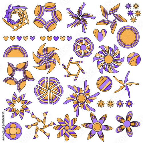 Colorful orange and lilac symbol collection