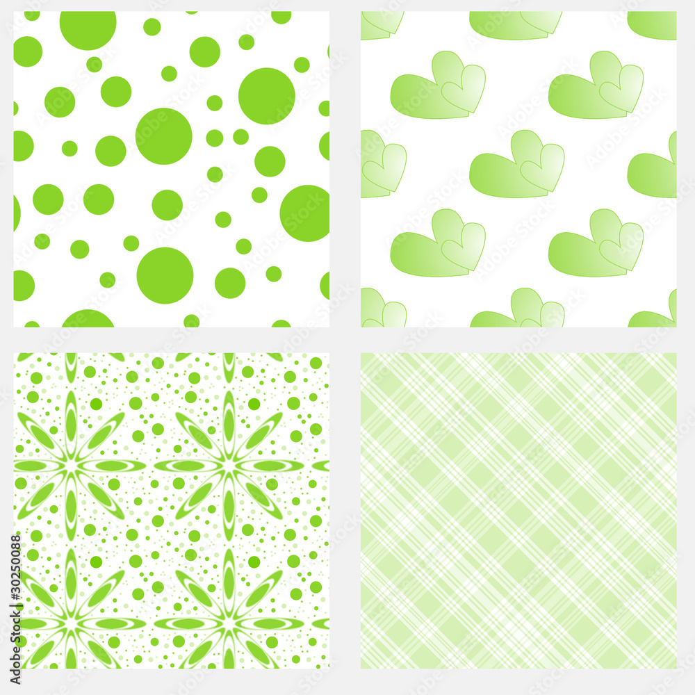 Naklejka Green and white seamless tiling textures collection
