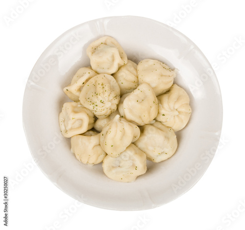 Ravioli On A Plate Isolated On White Background