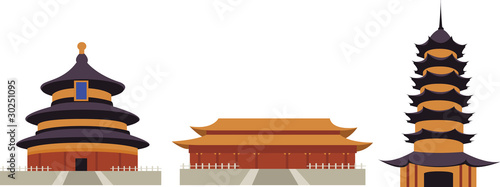 Chinase temples isolated on white background, vector