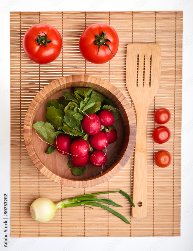 Different ripe vegetables compositions in studio on bamboo Different ripe vegetables compositions in studio on bamboo