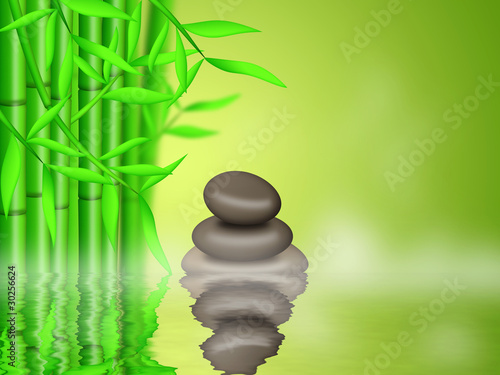 Bamboo Forest with Zen Pebbles Background