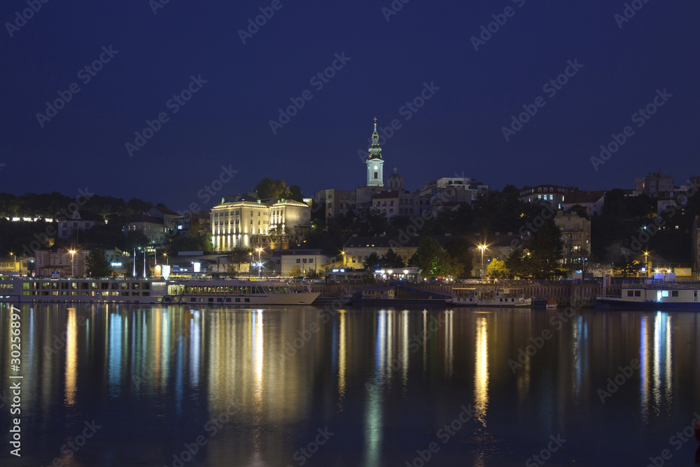 Belgrade at night, Capital of Serbia, view from the river Sava