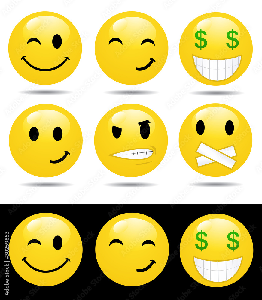 Set of characters of yellow emoticons Set of characters of yellow emoticons