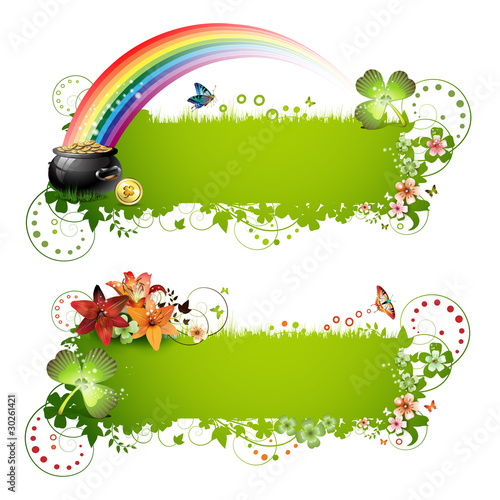 Patrick background with flowers and butterflies