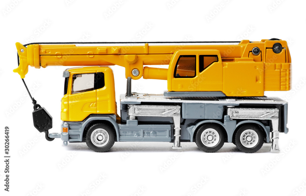toy truck crane isolated over white backgroung