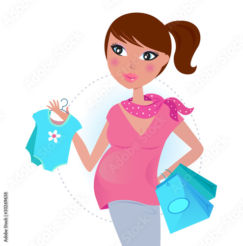 Pregnant mom on shopping for baby boy. Vector Illustration. photo