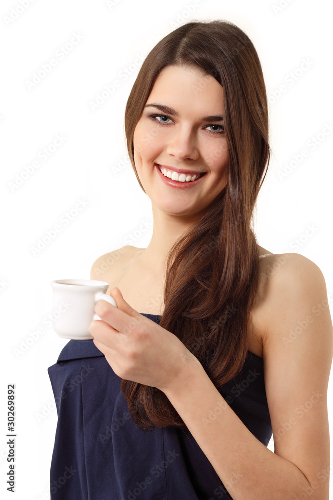 beautiful girl drinking coffee isolated on white beautiful girl drinking coffee isolated on white