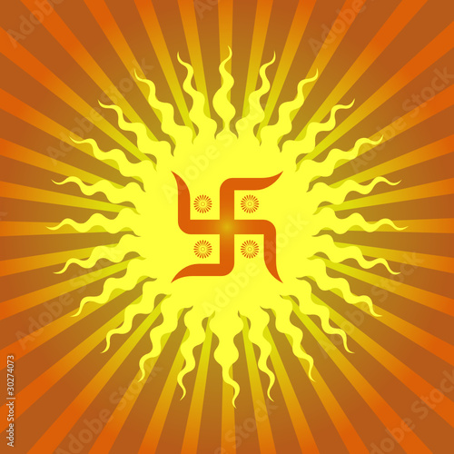 Swastika On Sun Burst Background