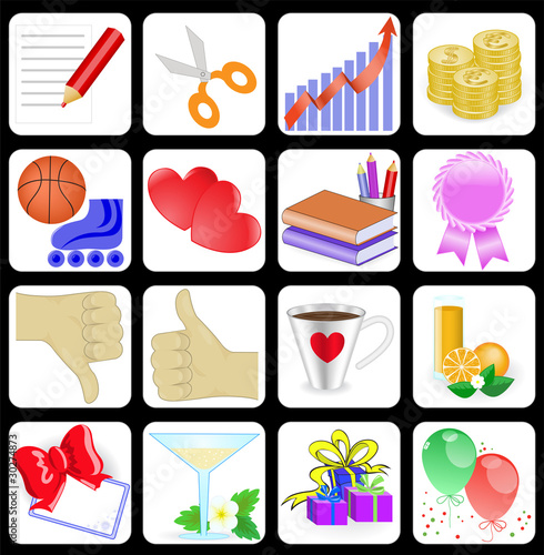 set of 16 colorful icons for web sites