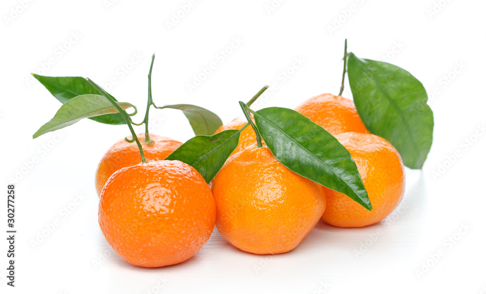 Tangerines with leaves isolated over white Tangerines with leaves isolated over white