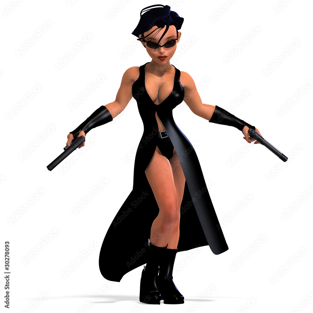 cute and funny female comic spy girl. 3D rendering with