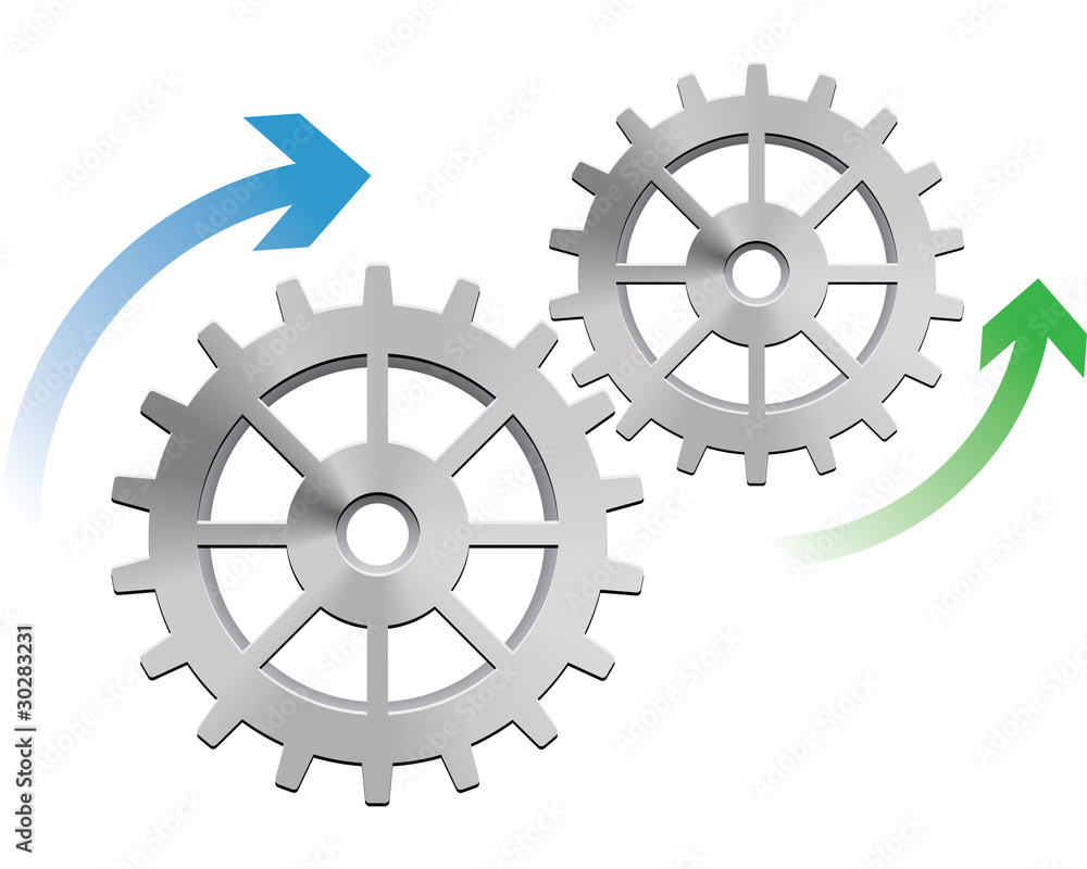Gears in motion, gear and arrows business concept Gears in motion, gear and arrows business concept