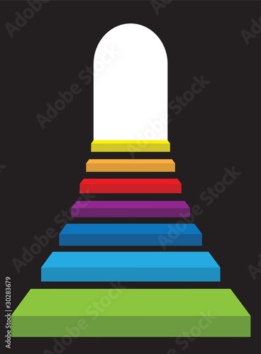 Uprising rainbow color stairway to abstract bright light door