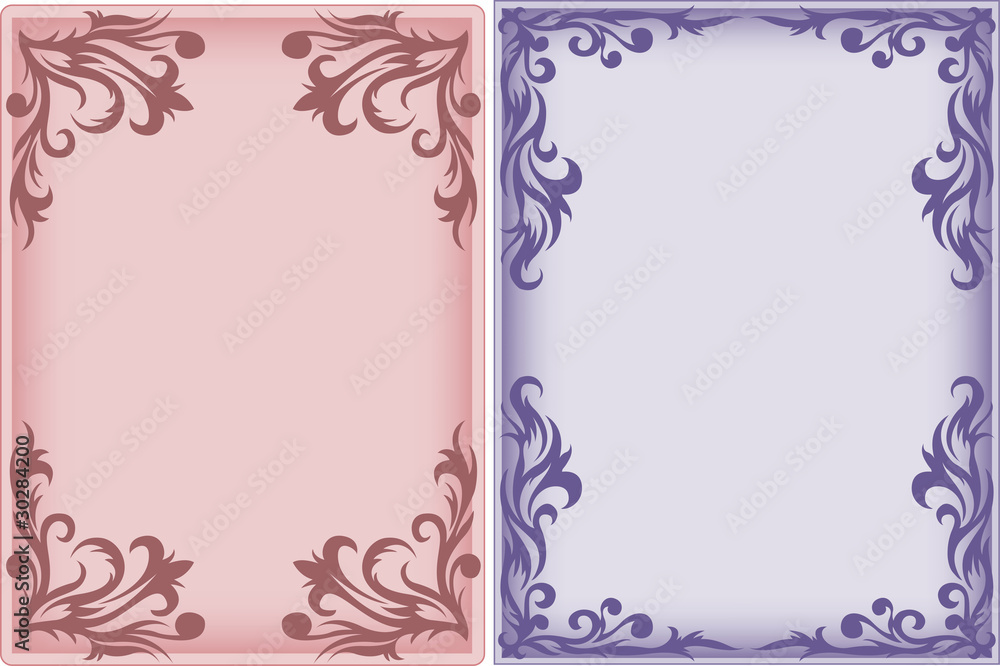 pink and purple vertical frame with an ornament