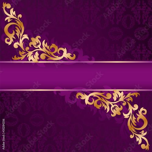 purple banner with a gold ornate ornaments