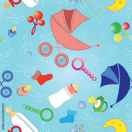 Seamless background with baby's objects