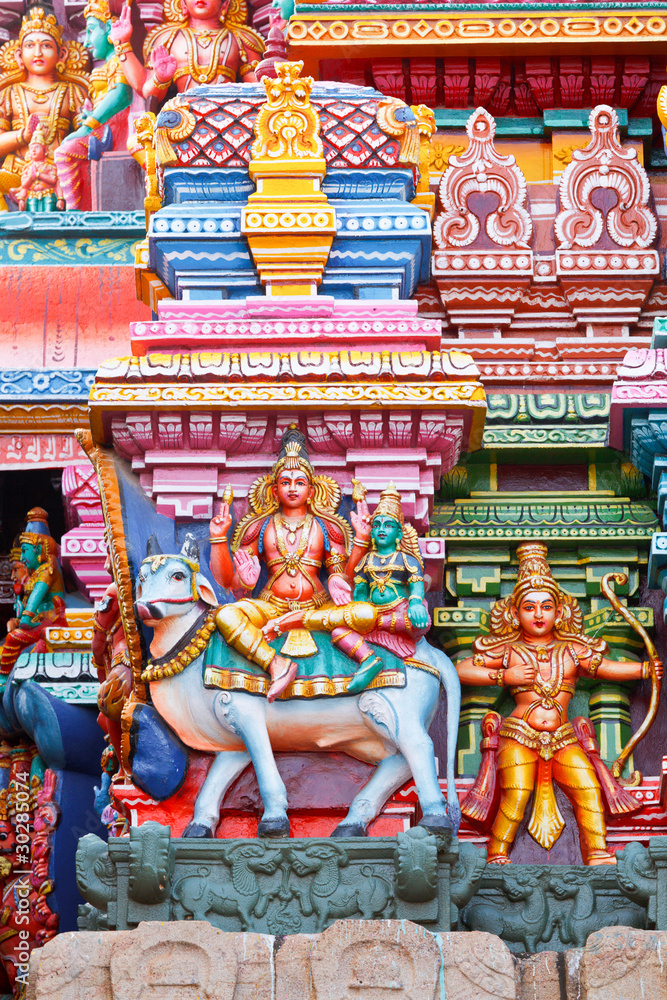 Sculptures on Hindu temple tower