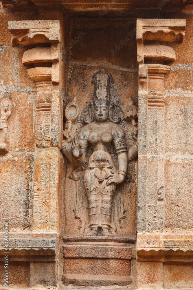 Bas reliefes in Hindu temple. Brihadishwarar Temple. Thanjavur,