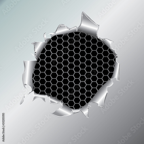 Hexagon metallic background under hole