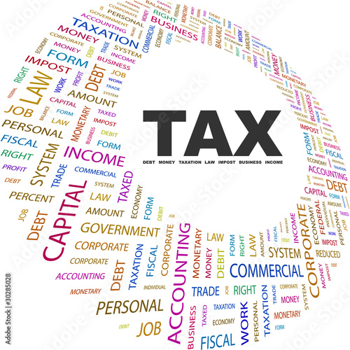 TAX. Word collage on white background.