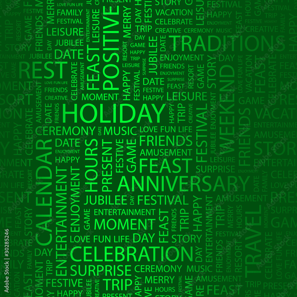 HOLIDAY. Illustration with different association terms. HOLIDAY. Illustration with different association terms.
