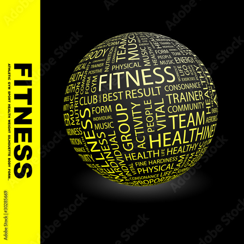 FITNESS. Globe with different association terms.