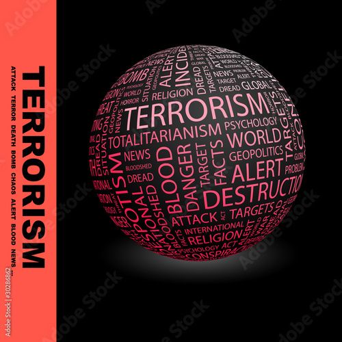 TERRORISM. Illustration with different association terms.