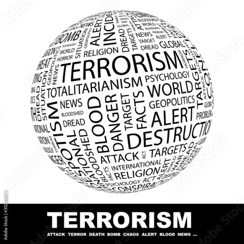 TERRORISM. Globe with different association terms.