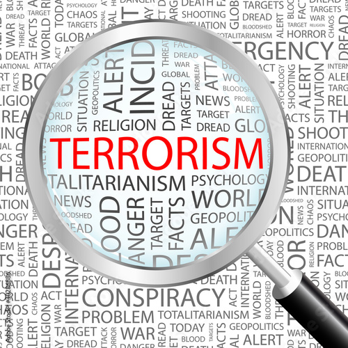 TERRORISM. Illustration with different association terms.