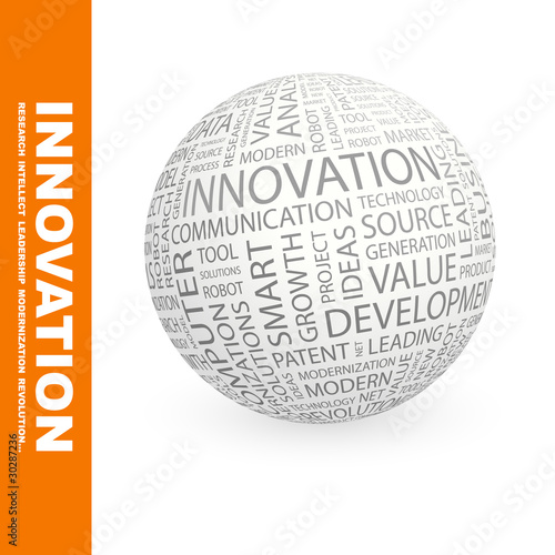 INNOVATION. Globe with association terms.