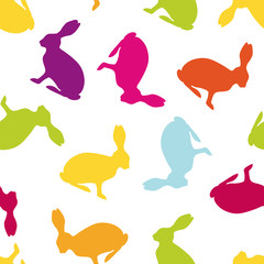Seamless Pattern Sitting Bunny Coloured