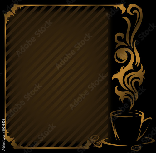 black coffee diagonal frame with a gold cup