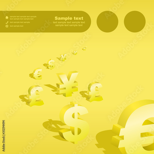 Abstract background with dollar, euro, yen and pound icons.