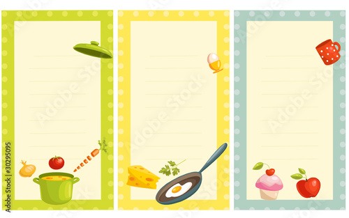 set of old fashioned recipe card , vector illustration