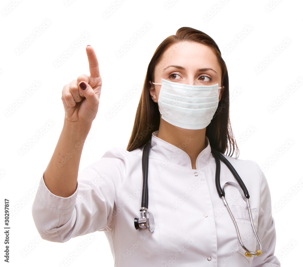Doctor selecting something on virtual screen Doctor selecting something on virtual screen