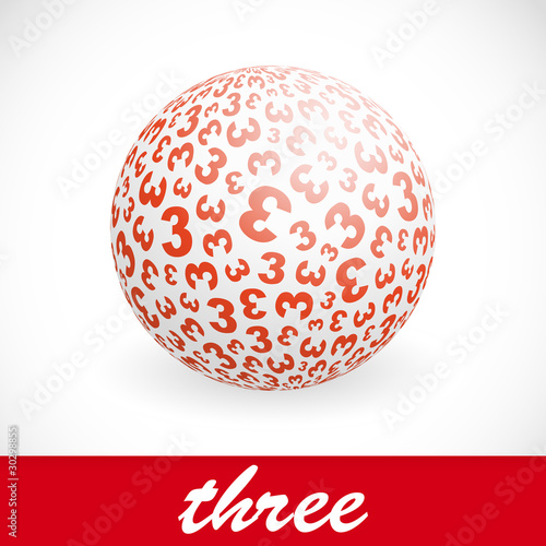 THREE. Globe with number mix. Vector illustration.
