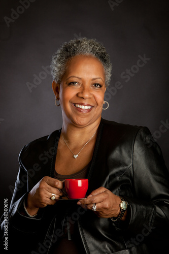 African American Woman drinking coffee