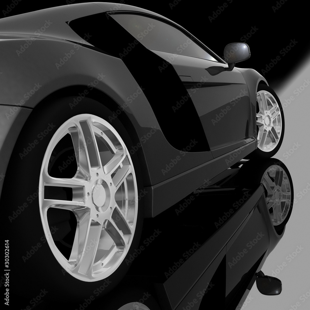 Closeup of wheels of machine on black background