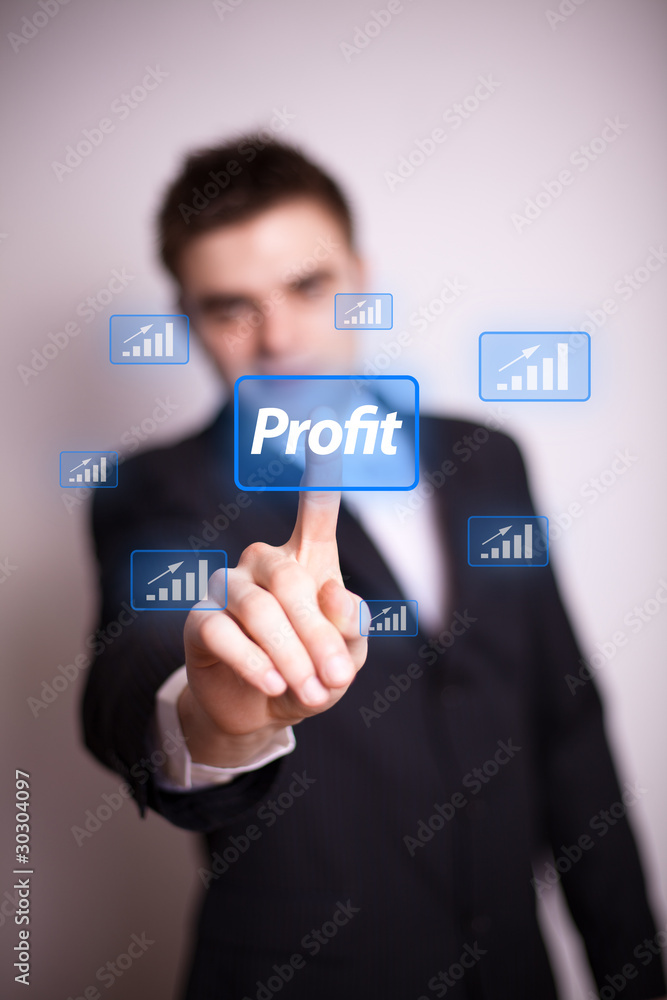 pressing profit icon with one hand pressing profit icon with one hand